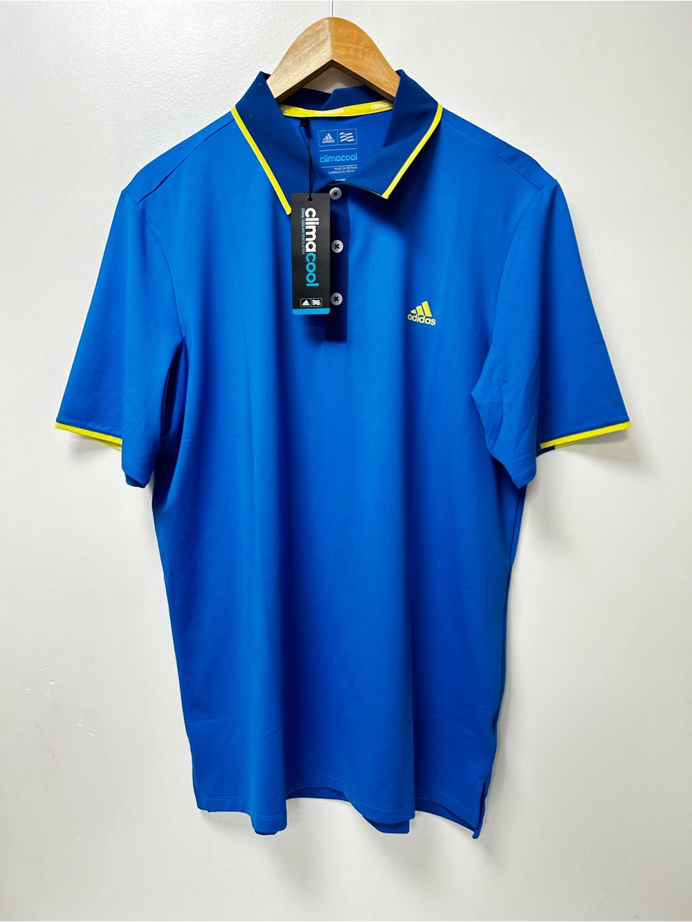 Adidas Climacool Mens
Polo Shirt Royal Blue Neon Yellow Golf Athletic NWT Size M